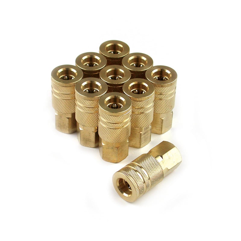 Primefit IC1414FB6-B10-P 1/4-Inch 6-Ball Brass Female Industrial Coupler Contractor Pack, 10-Piece - Image 1